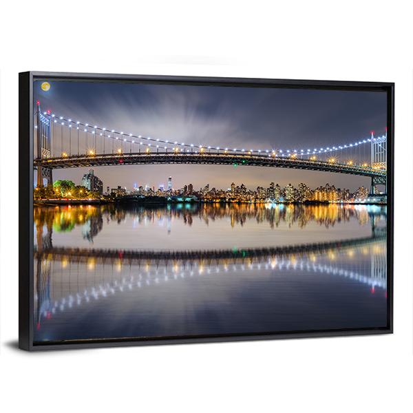 Triboro Bridge At Night Panoramic Canvas Wall Art-1 Piece-36" x 12"-Tiaracle