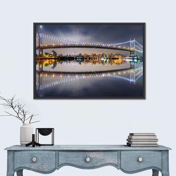 Triboro Bridge At Night Panoramic Canvas Wall Art-1 Piece-36" x 12"-Tiaracle