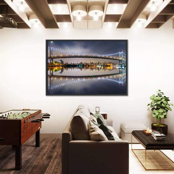 Triboro Bridge At Night Panoramic Canvas Wall Art-1 Piece-36" x 12"-Tiaracle