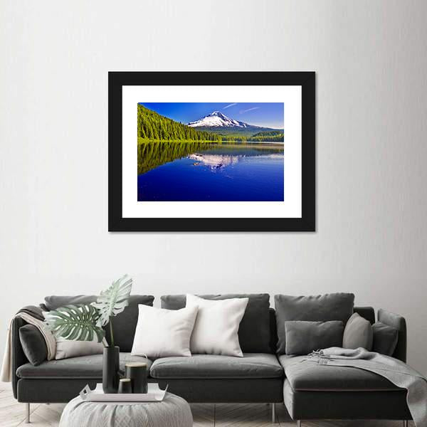 Trillium Lake And Mt Hood Canvas Wall Art-1 Piece-Framed Print-20" x 16"-Tiaracle