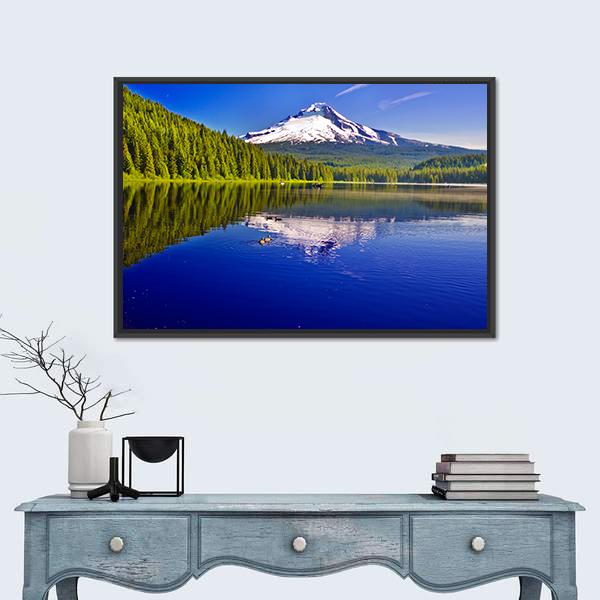 Trillium Lake And Mt Hood Canvas Wall Art-5 Horizontal-Gallery Wrap-22" x 12"-Tiaracle