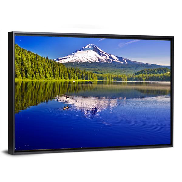 Trillium Lake And Mt Hood Canvas Wall Art-3 Horizontal-Gallery Wrap-25" x 16"-Tiaracle