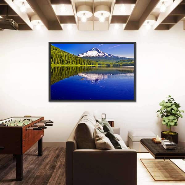 Trillium Lake And Mt Hood Canvas Wall Art-5 Horizontal-Gallery Wrap-22" x 12"-Tiaracle