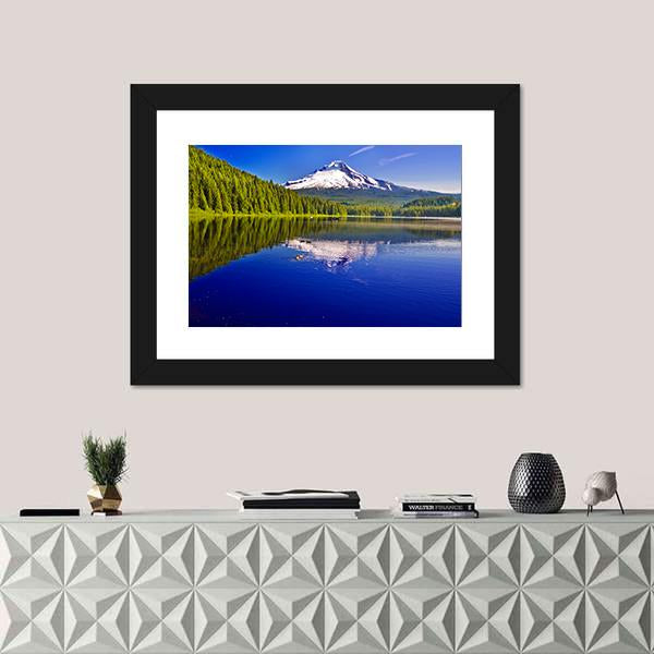 Trillium Lake And Mt Hood Canvas Wall Art-5 Horizontal-Gallery Wrap-22" x 12"-Tiaracle
