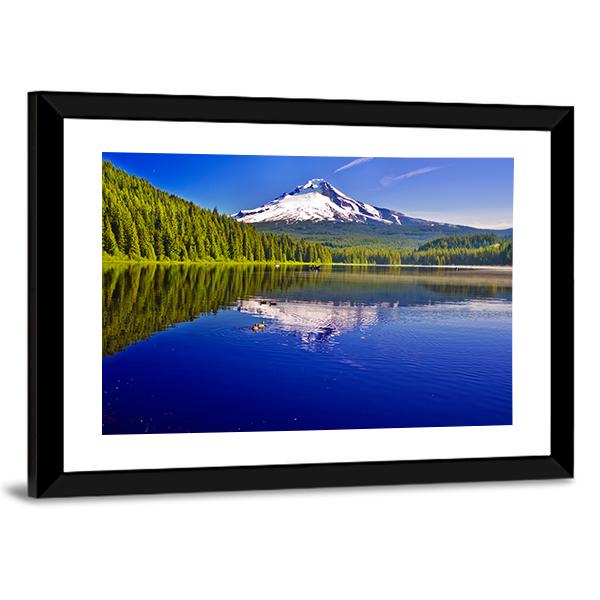 Trillium Lake And Mt Hood Canvas Wall Art-3 Horizontal-Gallery Wrap-25" x 16"-Tiaracle