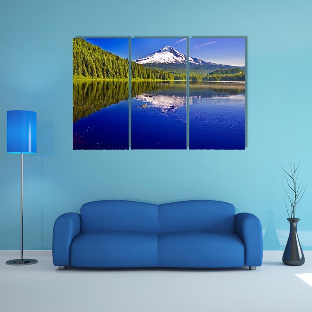 Trillium Lake And Mt Hood Canvas Wall Art-3 Horizontal-Gallery Wrap-37" x 24"-Tiaracle