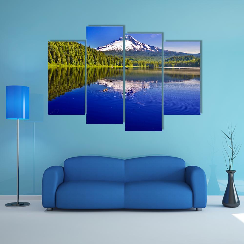 Trillium Lake And Mt Hood Canvas Wall Art-4 Pop-Gallery Wrap-50" x 32"-Tiaracle