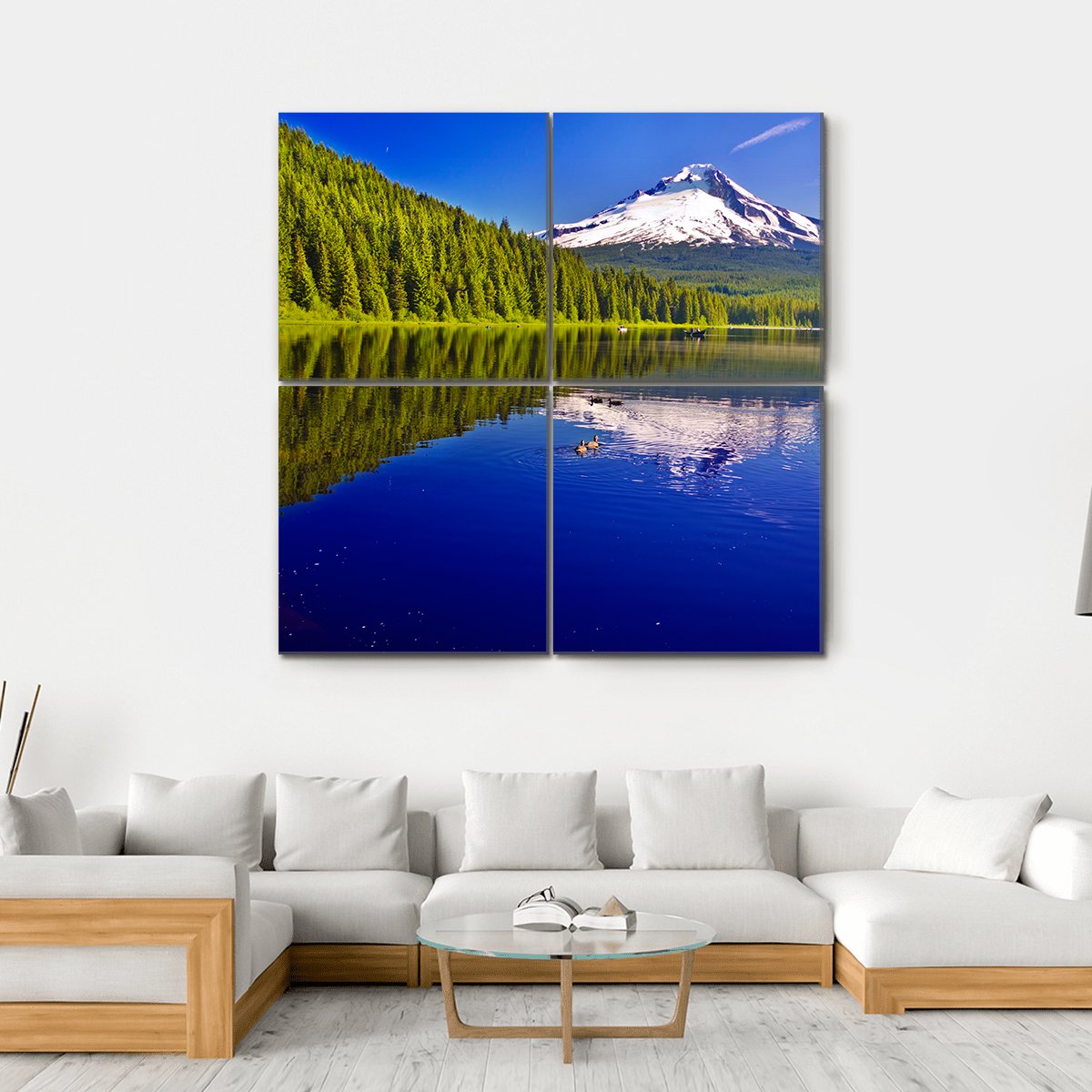 Trillium Lake And Mt Hood Canvas Wall Art-4 Square-Gallery Wrap-17" x 17"-Tiaracle