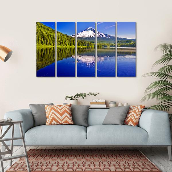 Trillium Lake And Mt Hood Canvas Wall Art-5 Horizontal-Gallery Wrap-22" x 12"-Tiaracle