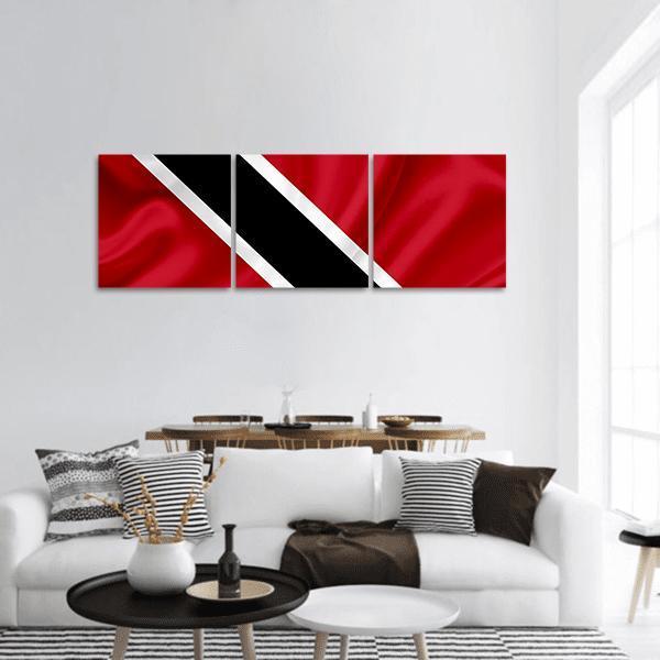 Waving Trinidad & Tobago Flag Panoramic Canvas Wall Art-3 Piece-25" x 08"-Tiaracle