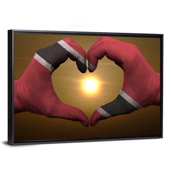 Trinidad &amp; Tobago Flag On Hands Canvas Wall Art-3 Horizontal-Gallery Wrap-25" x 16"-Tiaracle