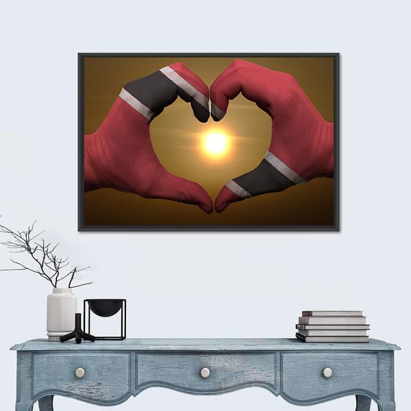 Trinidad &amp; Tobago Flag On Hands Canvas Wall Art-3 Horizontal-Gallery Wrap-25" x 16"-Tiaracle