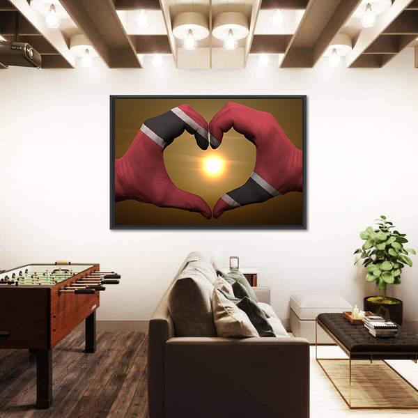 Trinidad &amp; Tobago Flag On Hands Canvas Wall Art-3 Horizontal-Gallery Wrap-25" x 16"-Tiaracle