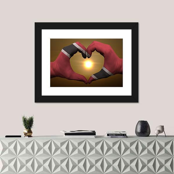 Trinidad &amp; Tobago Flag On Hands Canvas Wall Art-3 Horizontal-Gallery Wrap-25" x 16"-Tiaracle