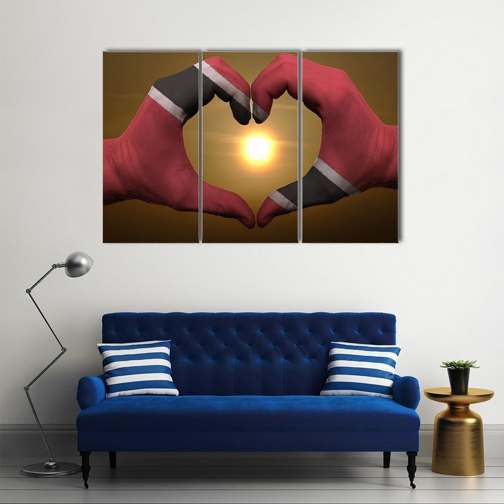 Trinidad &amp; Tobago Flag On Hands Canvas Wall Art-3 Horizontal-Gallery Wrap-37" x 24"-Tiaracle