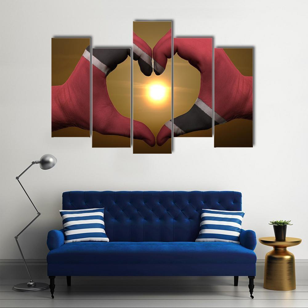 Trinidad &amp; Tobago Flag On Hands Canvas Wall Art-5 Pop-Gallery Wrap-47" x 32"-Tiaracle