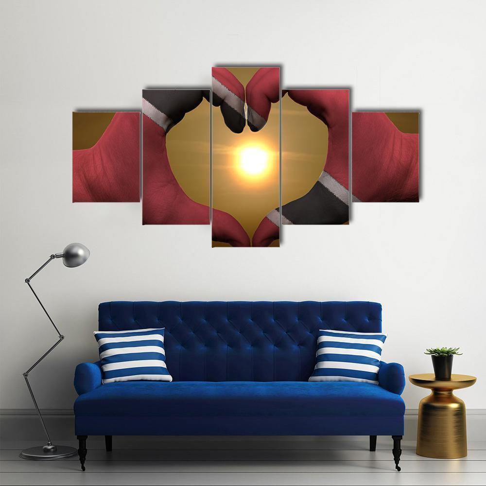 Trinidad &amp; Tobago Flag On Hands Canvas Wall Art-5 Star-Gallery Wrap-62" x 32"-Tiaracle