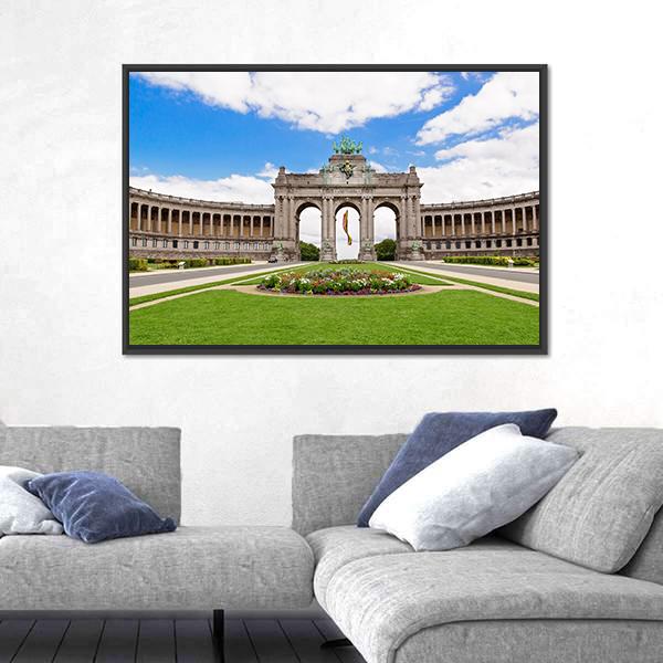 Triumphal Arch in Brussels Canvas Wall Art-1 Piece-Floating Frame-24" x 16"-Tiaracle