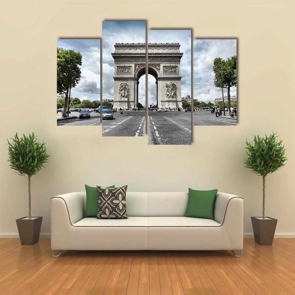Triumphal Arch France Canvas Wall Art-4 Pop-Gallery Wrap-50&quot; x 32&quot;-Tiaracle