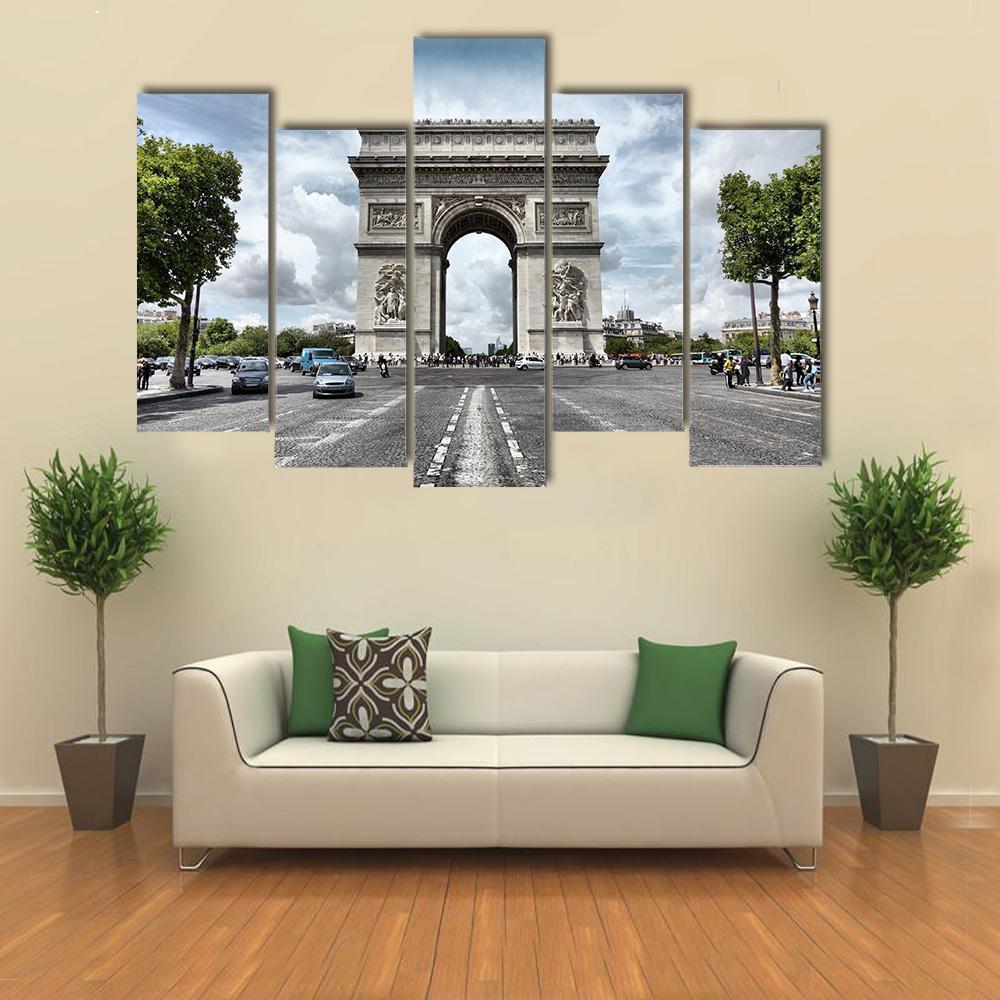 Triumphal Arch France Canvas Wall Art-5 Pop-Gallery Wrap-47&quot; x 32&quot;-Tiaracle