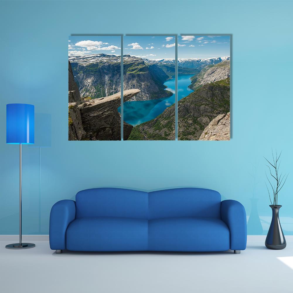 Trolltunga Rock Formation Canvas Wall Art-3 Horizontal-Gallery Wrap-37" x 24"-Tiaracle