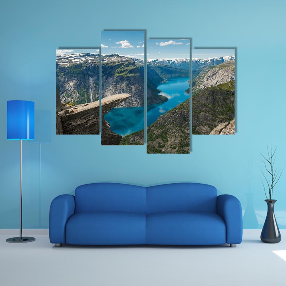 Trolltunga Rock Formation Canvas Wall Art-4 Pop-Gallery Wrap-50" x 32"-Tiaracle