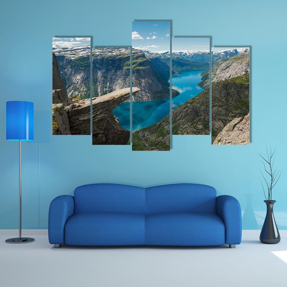 Trolltunga Rock Formation Canvas Wall Art-5 Pop-Gallery Wrap-47" x 32"-Tiaracle