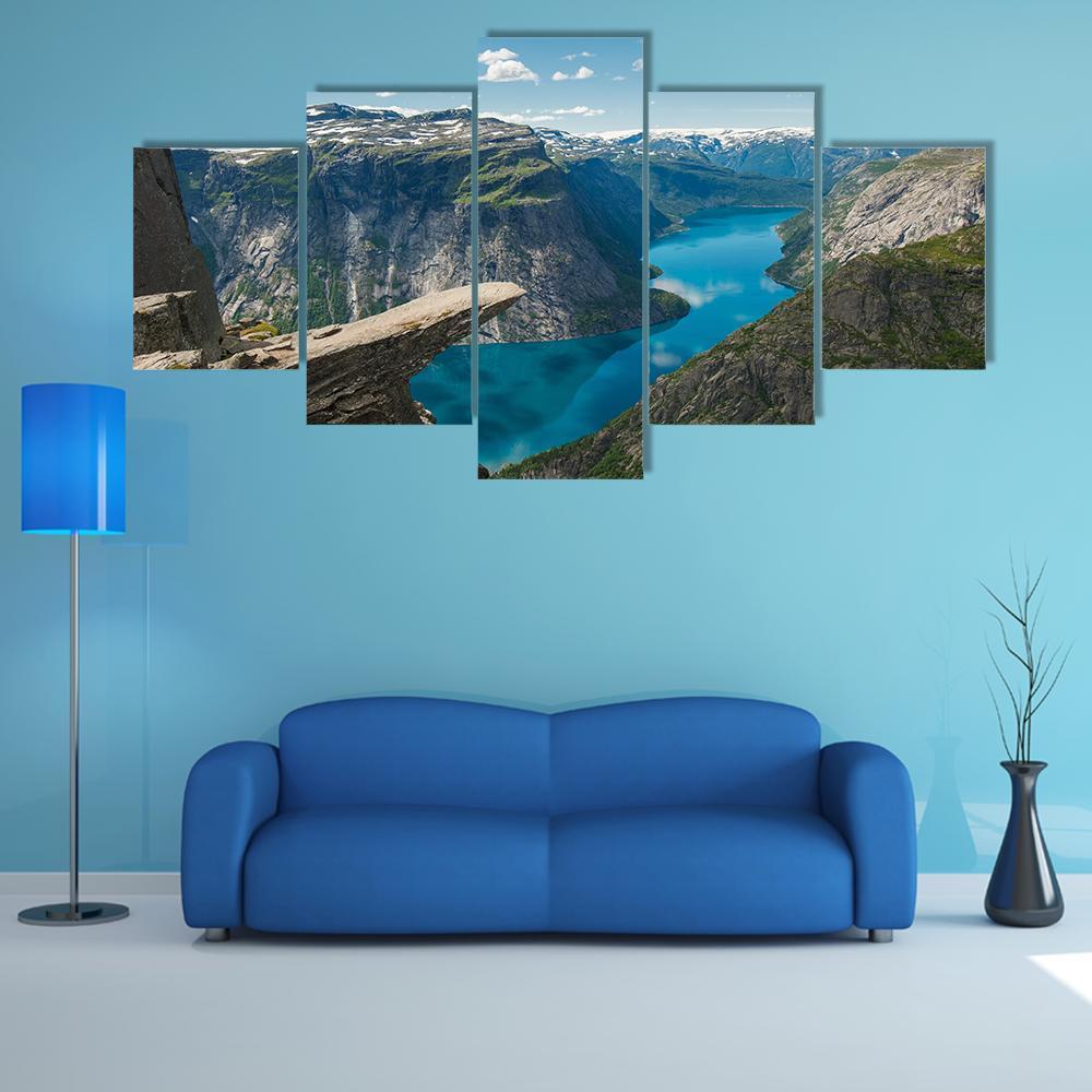 Trolltunga Rock Formation Canvas Wall Art-5 Star-Gallery Wrap-62" x 32"-Tiaracle