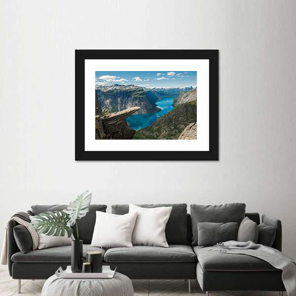 Trolltunga Rock Formation Canvas Wall Art-1 Piece-Framed Print-20" x 16"-Tiaracle