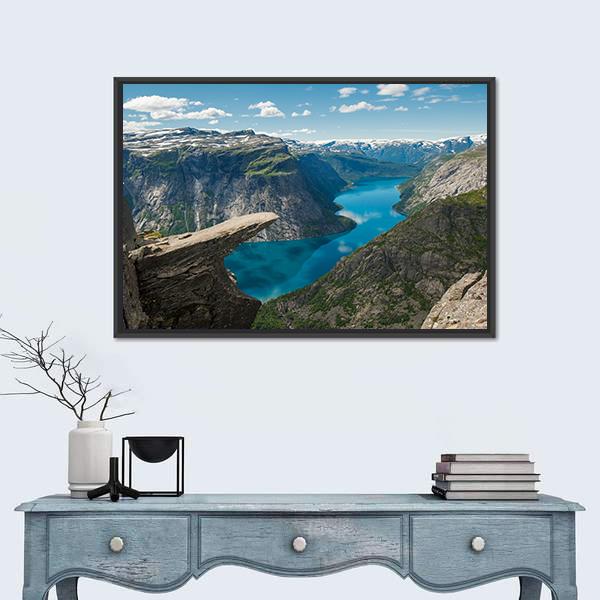 Trolltunga Rock Formation Canvas Wall Art-3 Horizontal-Gallery Wrap-25" x 16"-Tiaracle