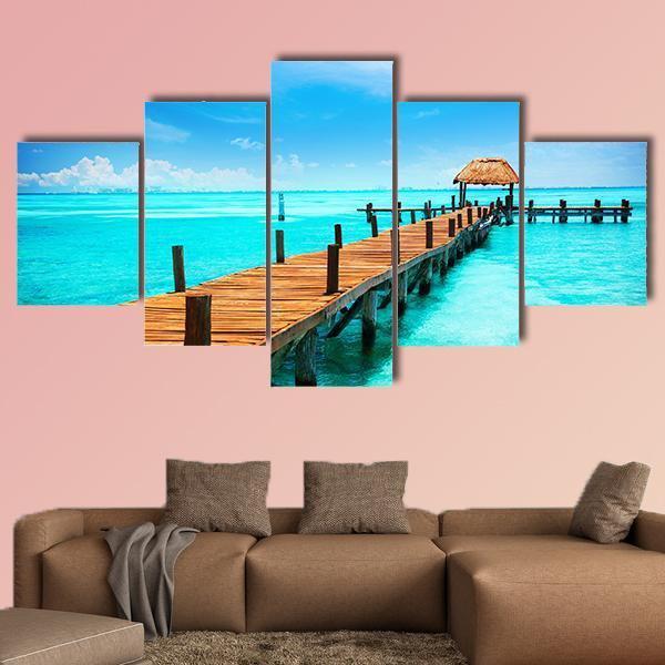 Tropic Paradise Jetty Mexico Canvas Wall Art-5 Star-Gallery Wrap-62&quot; x 32&quot;-Tiaracle