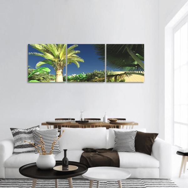 Tropical Arabic Beach Panoramic Canvas Wall Art-3 Piece-25" x 08"-Tiaracle