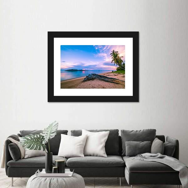 Tropical Beach And Sea At Sunrise Time Canvas Wall Art-1 Piece-Framed Print-20" x 16"-Tiaracle