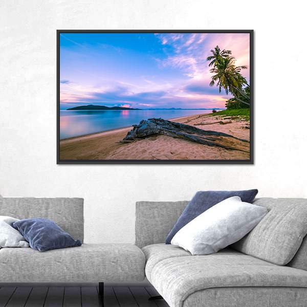 Tropical Beach And Sea At Sunrise Time Canvas Wall Art-1 Piece-Floating Frame-24" x 16"-Tiaracle