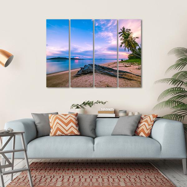 Tropical Beach And Sea At Sunrise Time Canvas Wall Art-4 Horizontal-Gallery Wrap-34" x 24"-Tiaracle