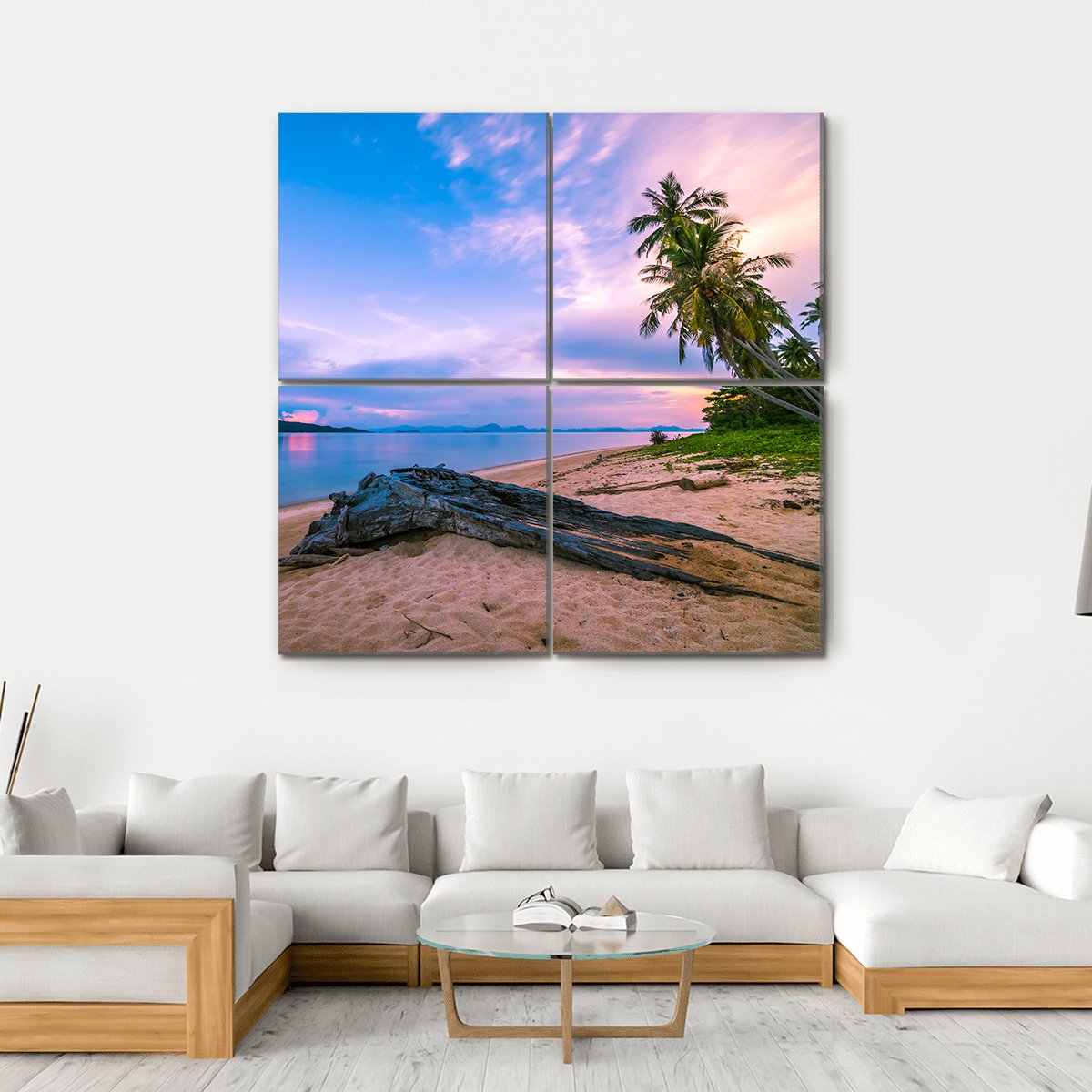 Tropical Beach And Sea At Sunrise Time Canvas Wall Art-4 Square-Gallery Wrap-17" x 17"-Tiaracle