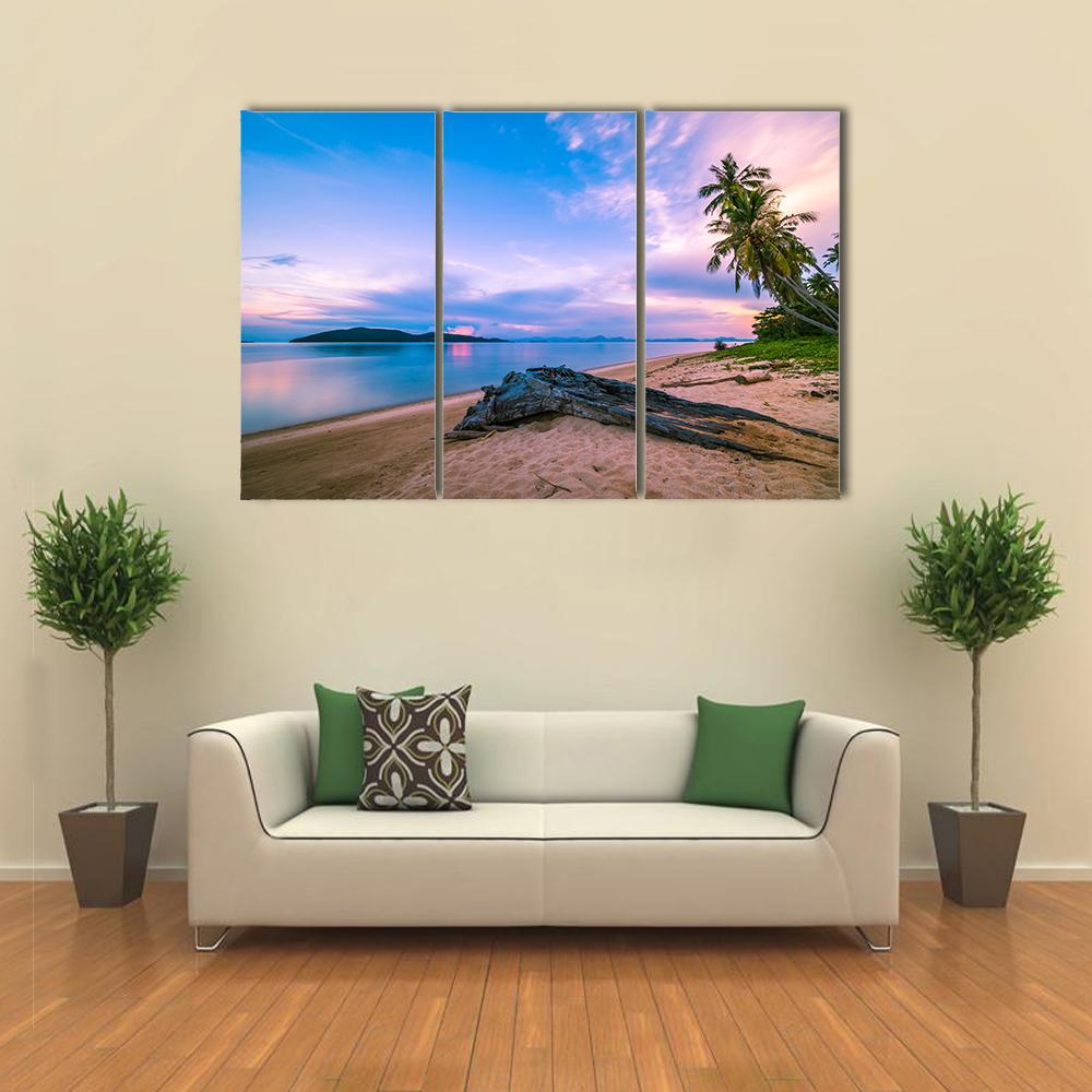 Tropical Beach And Sea At Sunrise Time Canvas Wall Art-3 Horizontal-Gallery Wrap-37" x 24"-Tiaracle