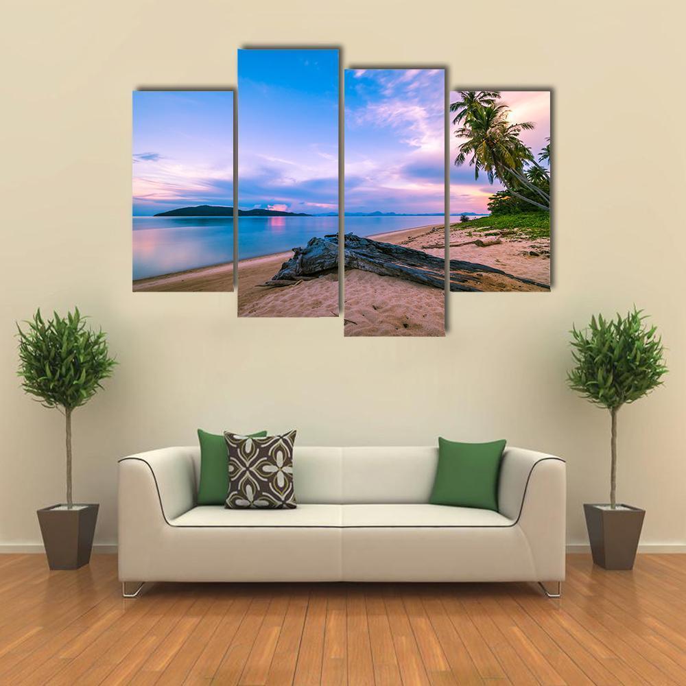 Tropical Beach And Sea At Sunrise Time Canvas Wall Art-4 Pop-Gallery Wrap-50" x 32"-Tiaracle