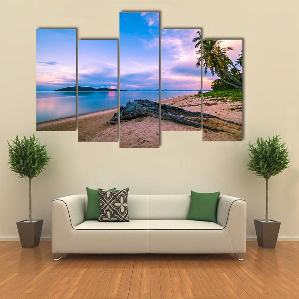 Tropical Beach And Sea At Sunrise Time Canvas Wall Art-5 Pop-Gallery Wrap-47" x 32"-Tiaracle