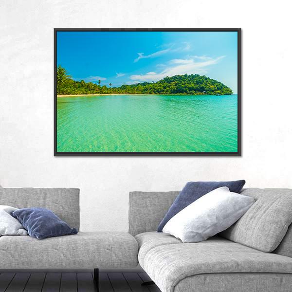 Tropical Beach And Sea Canvas Wall Art-1 Piece-Floating Frame-24" x 16"-Tiaracle