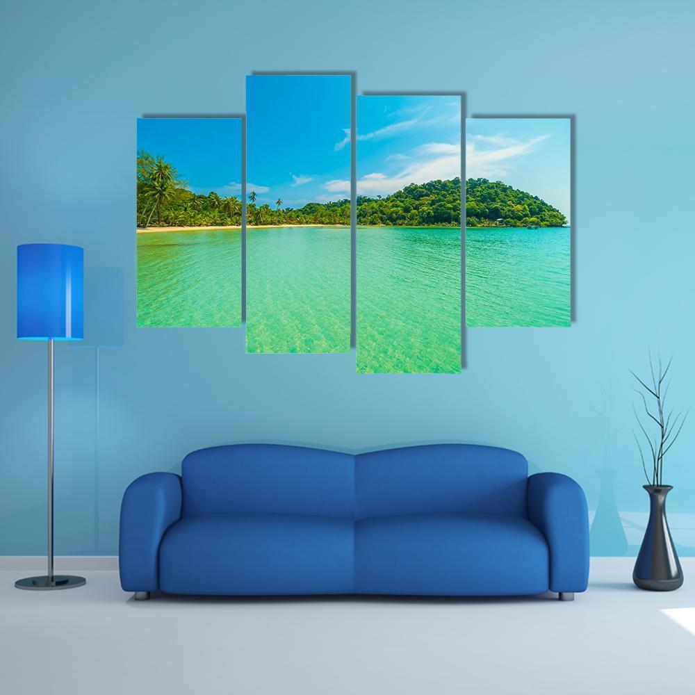 Tropical Beach And Sea Canvas Wall Art-4 Pop-Gallery Wrap-50" x 32"-Tiaracle