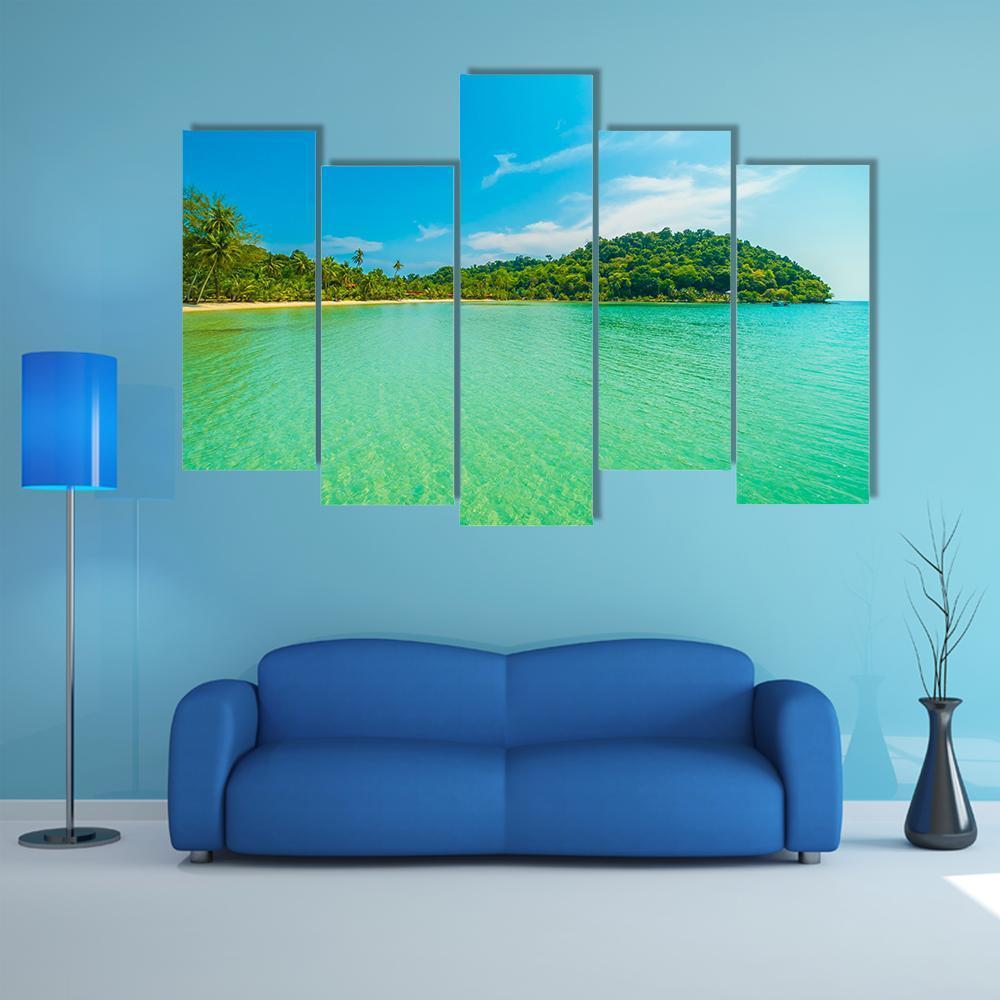 Tropical Beach And Sea Canvas Wall Art-5 Pop-Gallery Wrap-47" x 32"-Tiaracle