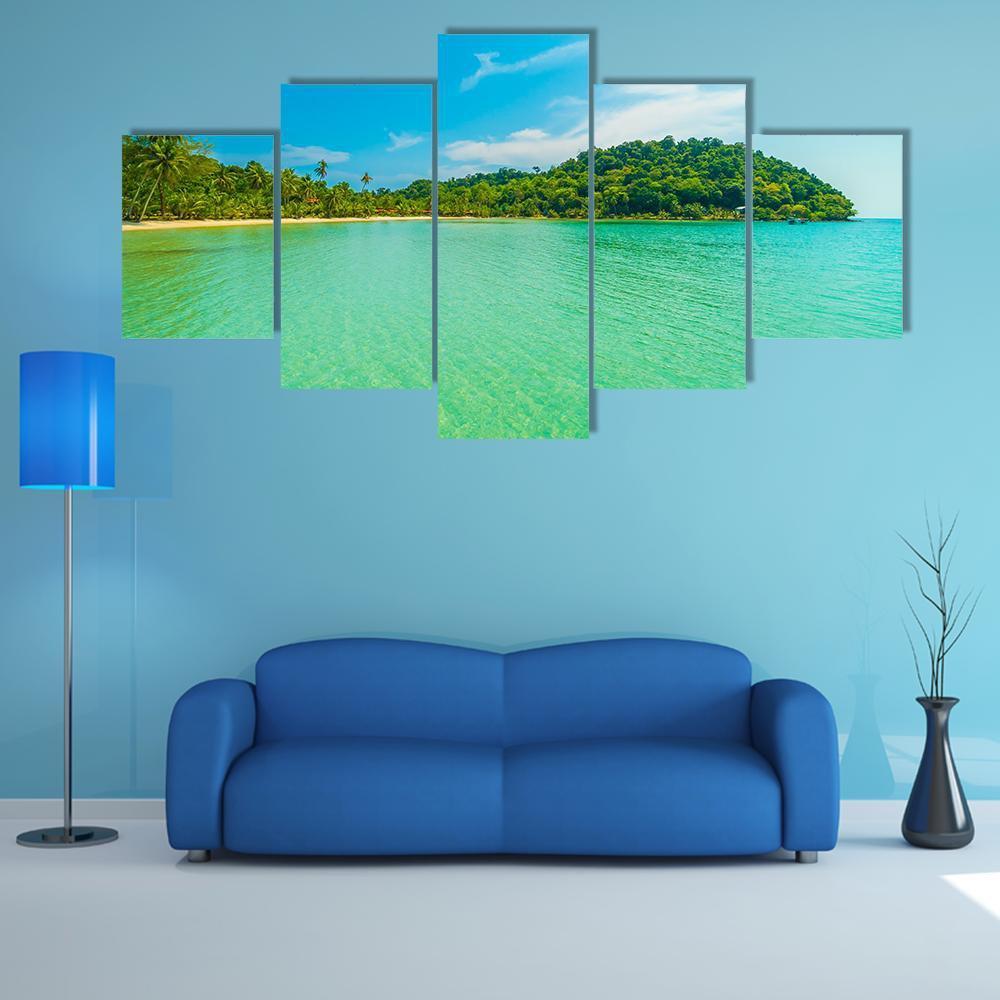 Tropical Beach And Sea Canvas Wall Art-5 Star-Gallery Wrap-62" x 32"-Tiaracle