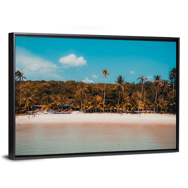 Tropical Beach And Sea With Palm Tree Canvas Wall Art-3 Horizontal-Gallery Wrap-25" x 16"-Tiaracle