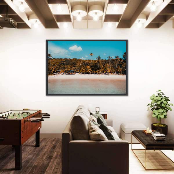 Tropical Beach And Sea With Palm Tree Canvas Wall Art-3 Horizontal-Gallery Wrap-25" x 16"-Tiaracle