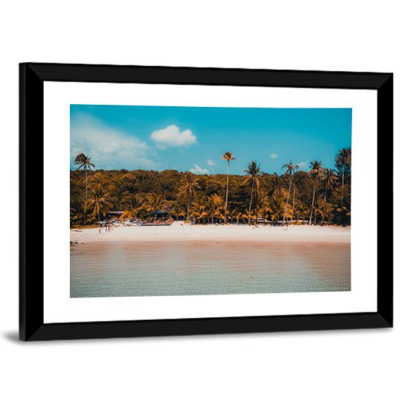 Tropical Beach And Sea With Palm Tree Canvas Wall Art-3 Horizontal-Gallery Wrap-25" x 16"-Tiaracle