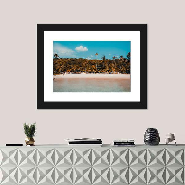 Tropical Beach And Sea With Palm Tree Canvas Wall Art-3 Horizontal-Gallery Wrap-25" x 16"-Tiaracle
