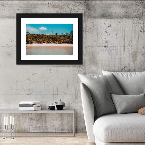 Tropical Beach And Sea With Palm Tree Canvas Wall Art-3 Horizontal-Gallery Wrap-25" x 16"-Tiaracle