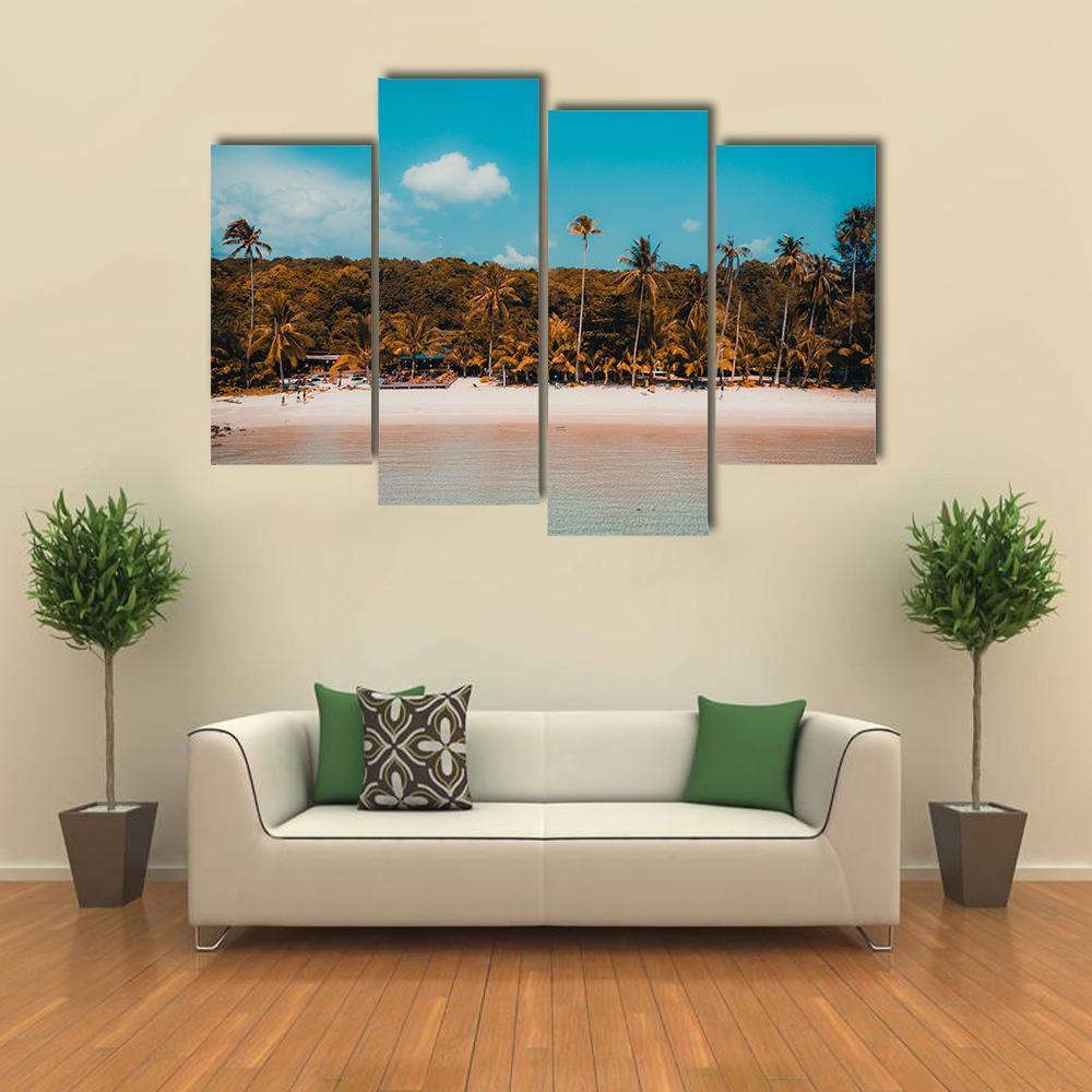Tropical Beach And Sea With Palm Tree Canvas Wall Art-4 Pop-Gallery Wrap-50" x 32"-Tiaracle
