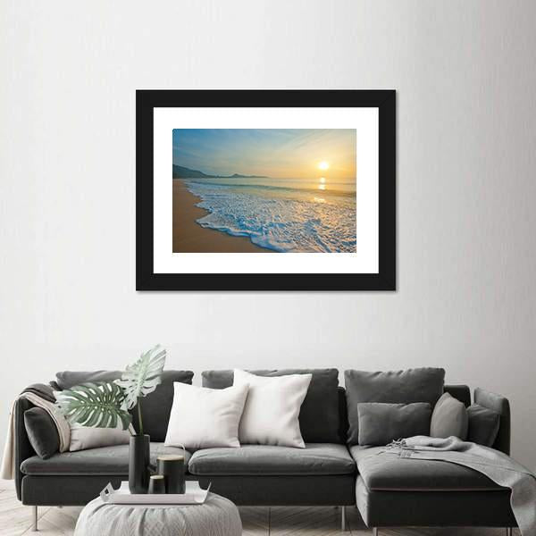 Tropical Beach At Sunrise Canvas Wall Art-1 Piece-Framed Print-20" x 16"-Tiaracle